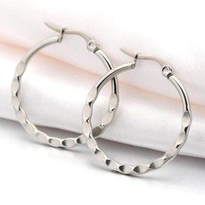 Hammered Bottom Hoop Pierced Post Stud Earrings Silver Tone